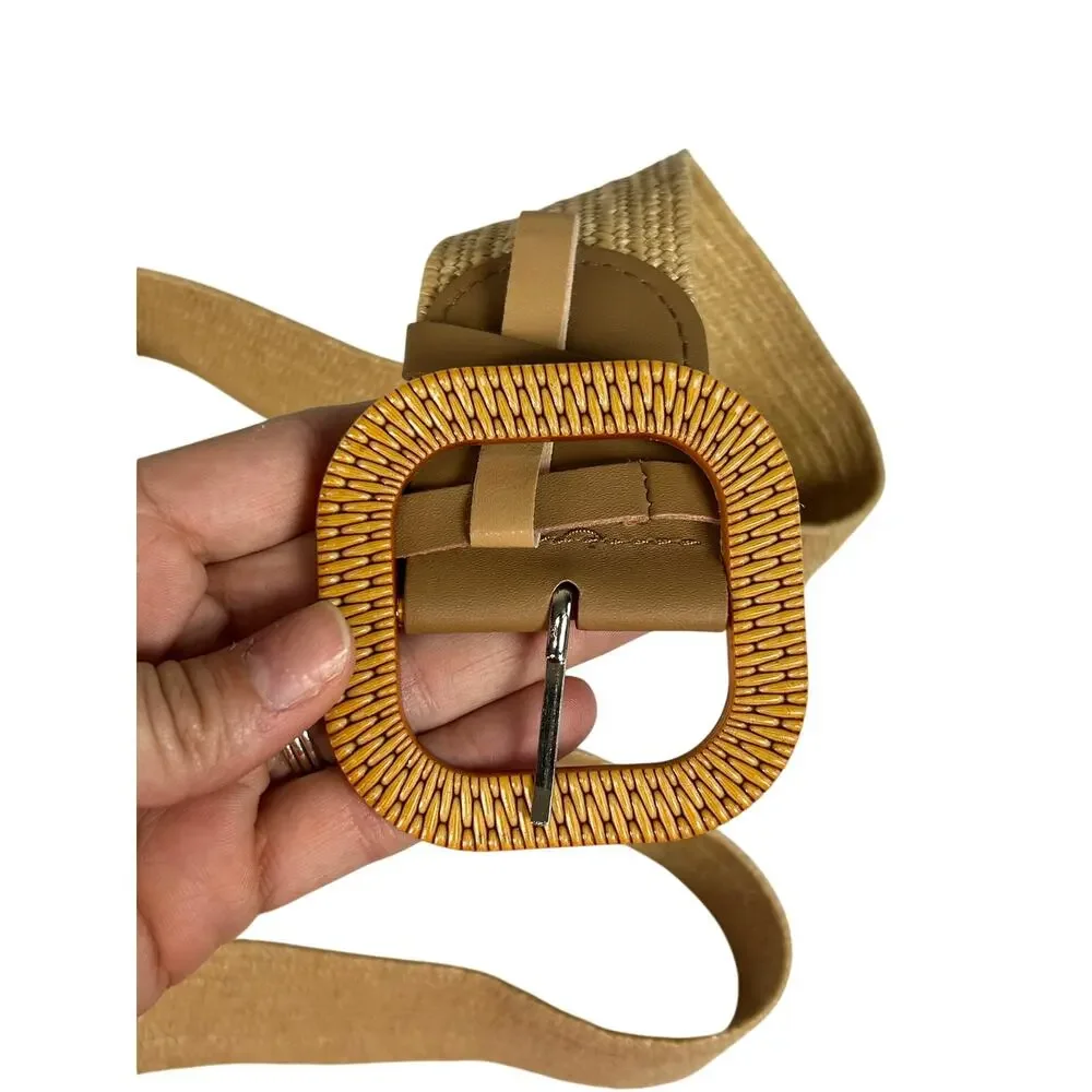 Women's Tan Straw Colored Stretch Waist Belt- Plastic Buckle- Coastal 41